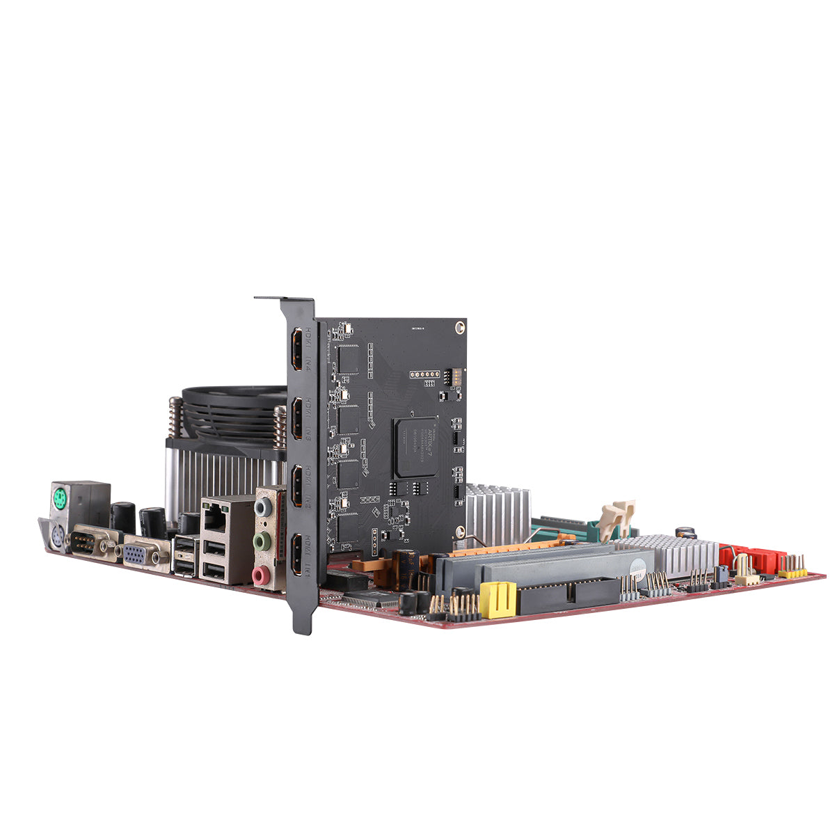 HDMI cables connected to 4-port capture card