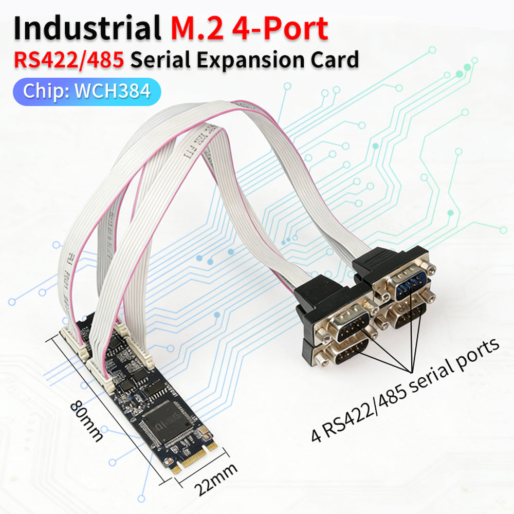 Lekuo M.2 B+M Key 4-Port RS422/RS485 Serial Card, Industrial Multi-Port UART Expansion Adapter for Embedded Systems