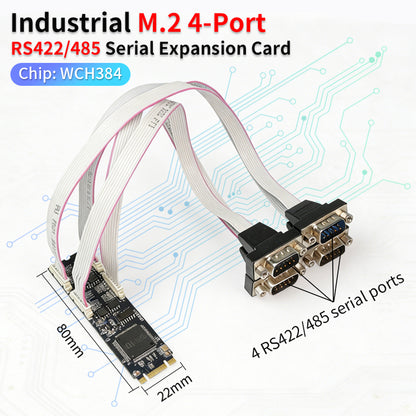Lekuo M.2 B+M Key 4-Port RS422/RS485 Serial Card, Industrial Multi-Port UART Expansion Adapter for Embedded Systems