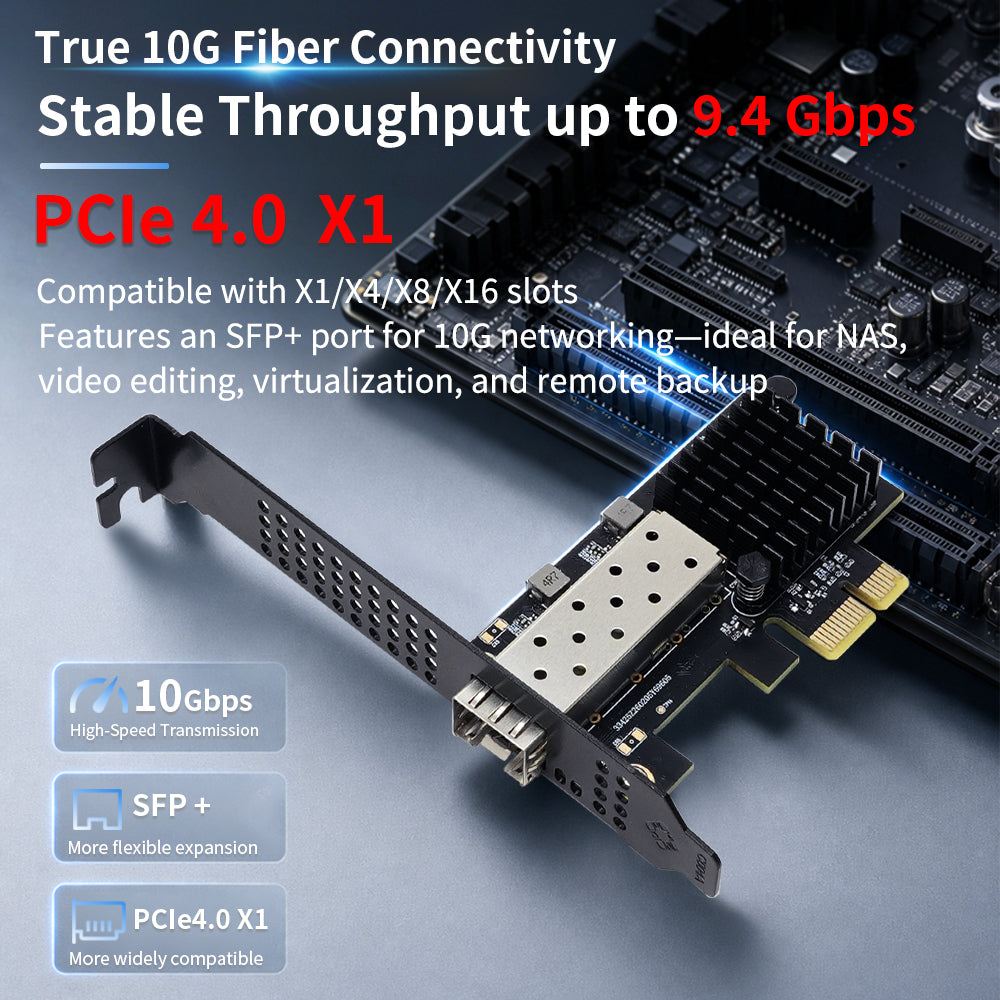 Lekuo PCIe 10G SFP+ Network Card | Realtek RTL8127 | Ultra-Low 1.79W, Fanless