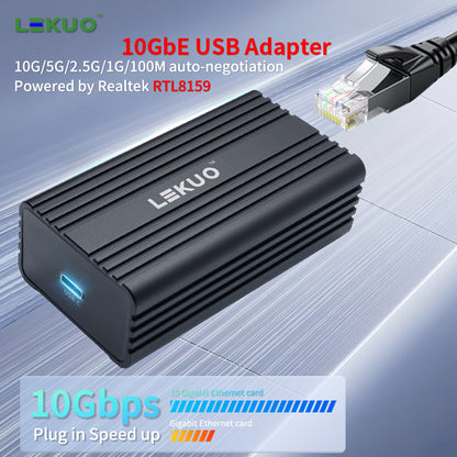 10GbE USB-C to RJ45 Ethernet Adapter - Compact Design
