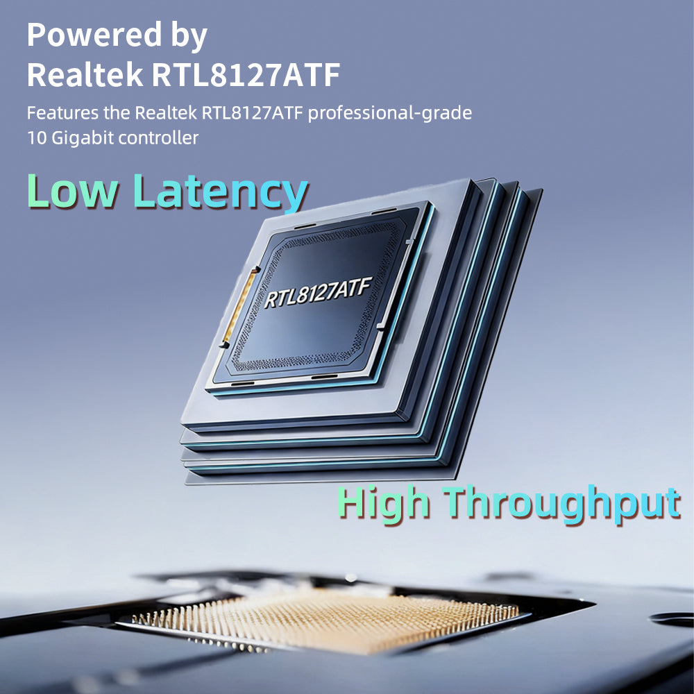 Close-up of RJ45 10GBASE-T Ethernet port with LED indicators on Lekuo network card