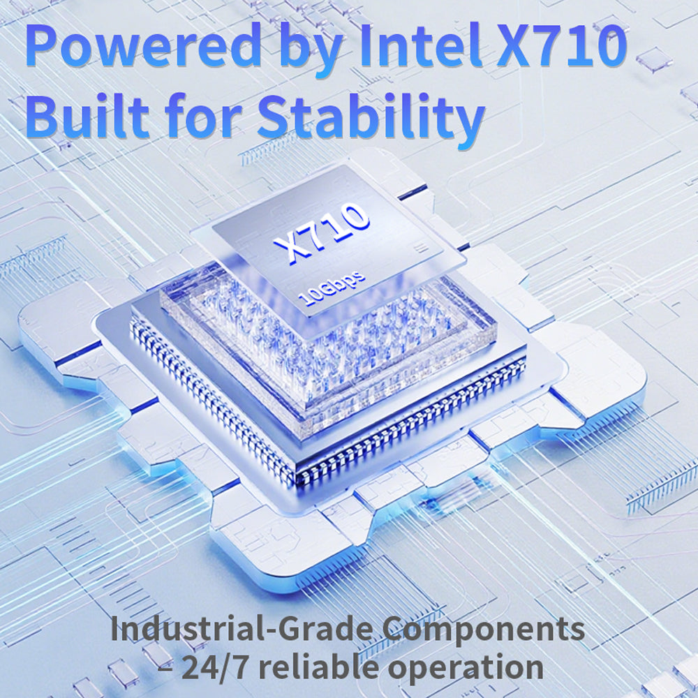 Lekuo 10GbE network adapter installed in server PCIe expansion slot with fiber optic cables connected