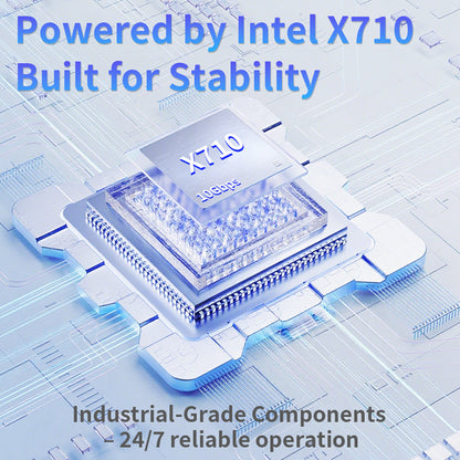 Lekuo 10GbE network adapter installed in server PCIe expansion slot with fiber optic cables connected
