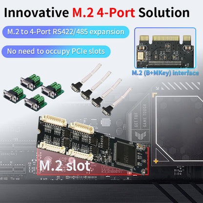 Lekuo M.2 B+M Key 4-Port RS422/RS485 Serial Card, Industrial Multi-Port UART Expansion Adapter for Embedded Systems