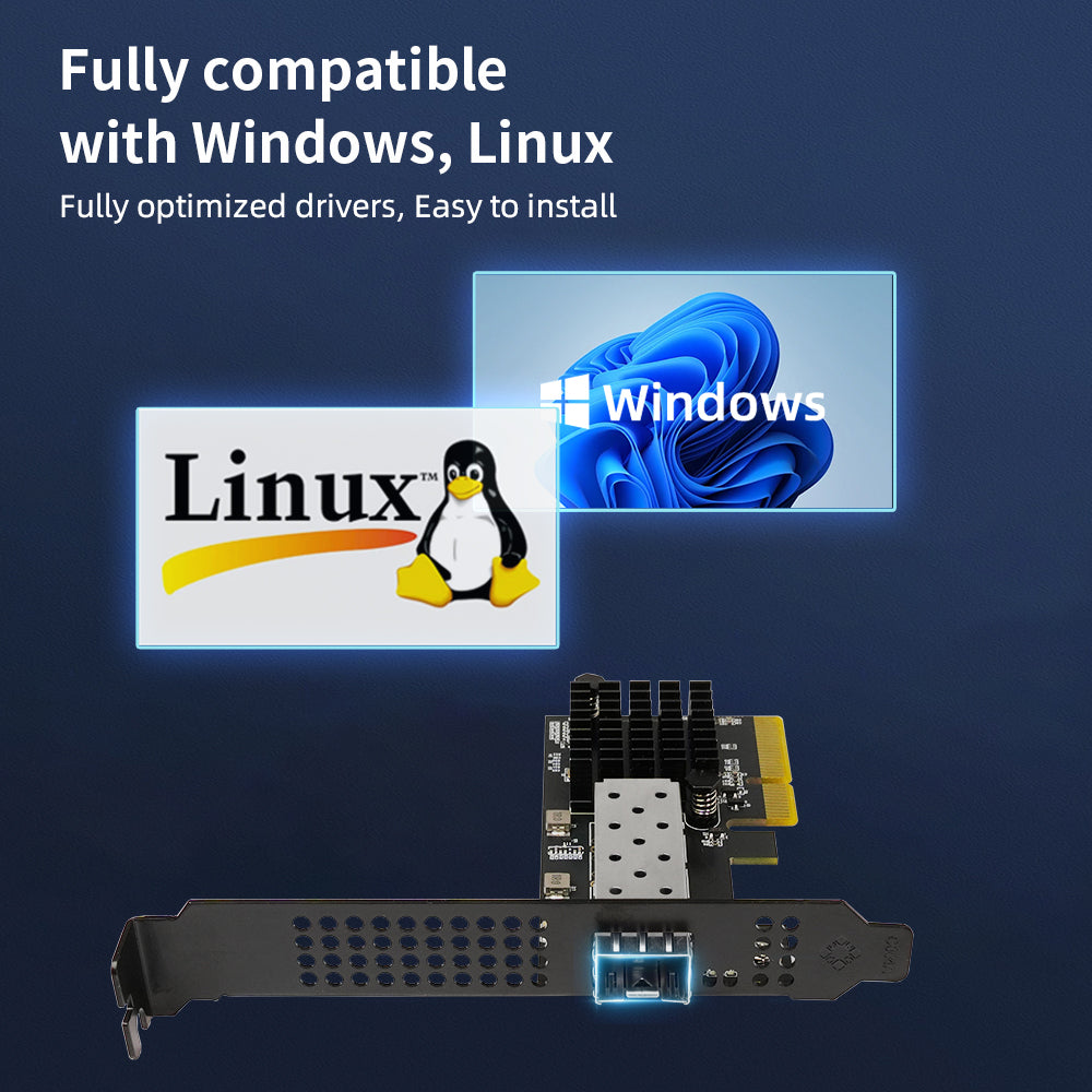 Lekuo PCIe 3.0 x4 network card - side angle view showing low-profile design