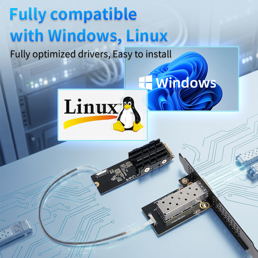 Lekuo M.2 B+M Key to 10GbE SFP+ Network Card, Realtek RTL8127ATF PCIe 3.0 x2, 1.79W Low Power for NAS, Server & Desktop