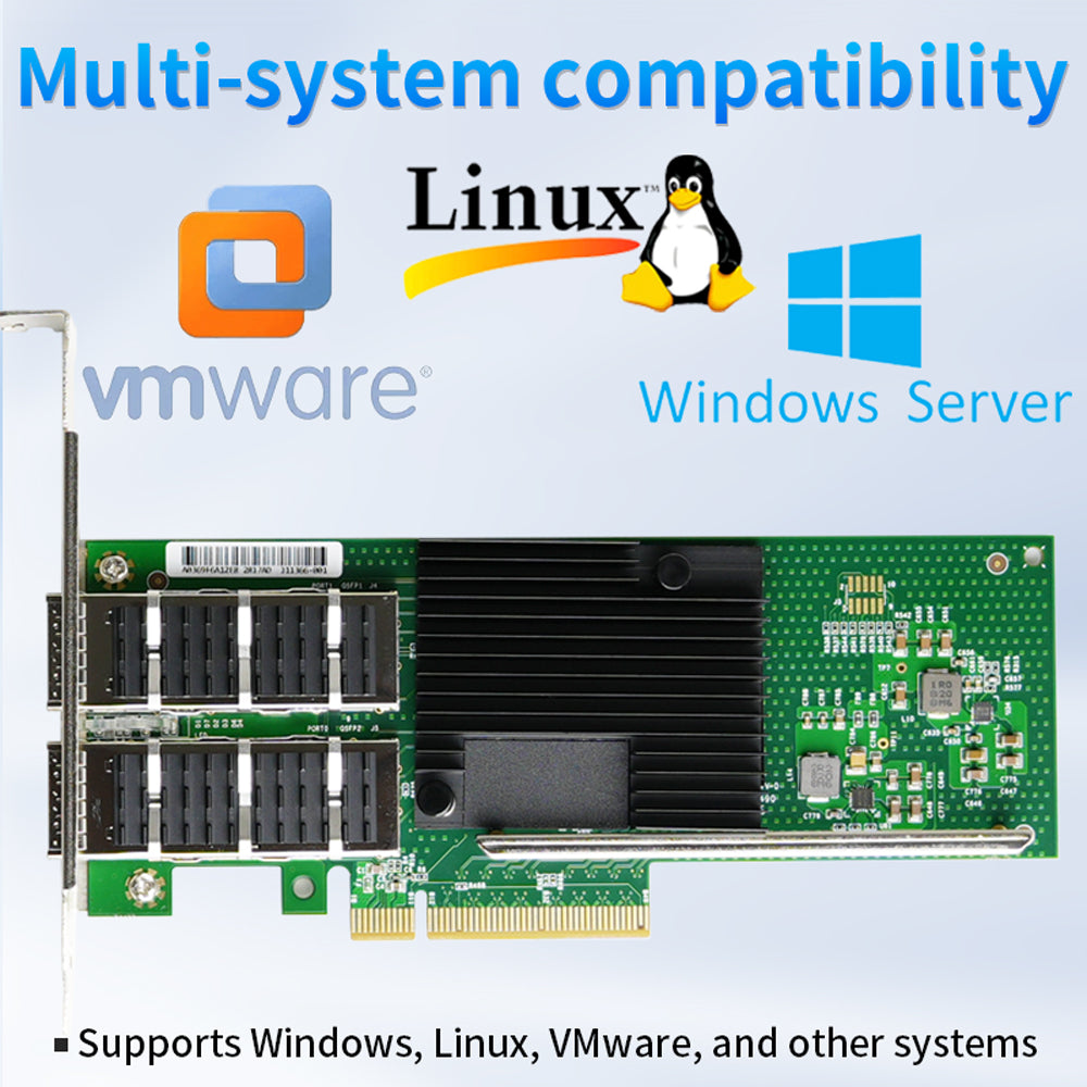 PCIe x8 40G network card dual QSFP+ ports close-up view