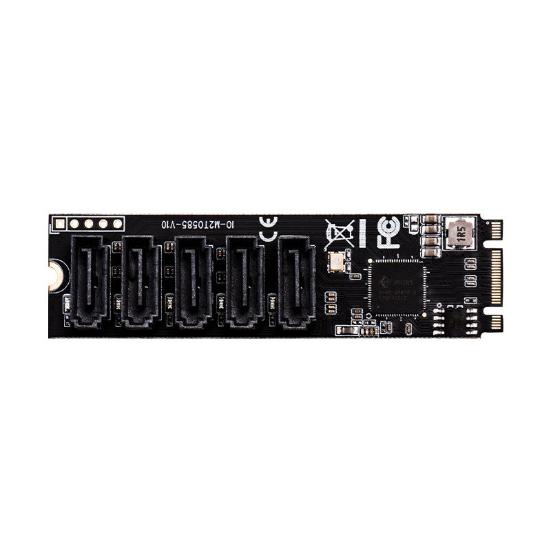 Close-up view of 5 SATA 6Gbps connectors on adapter card