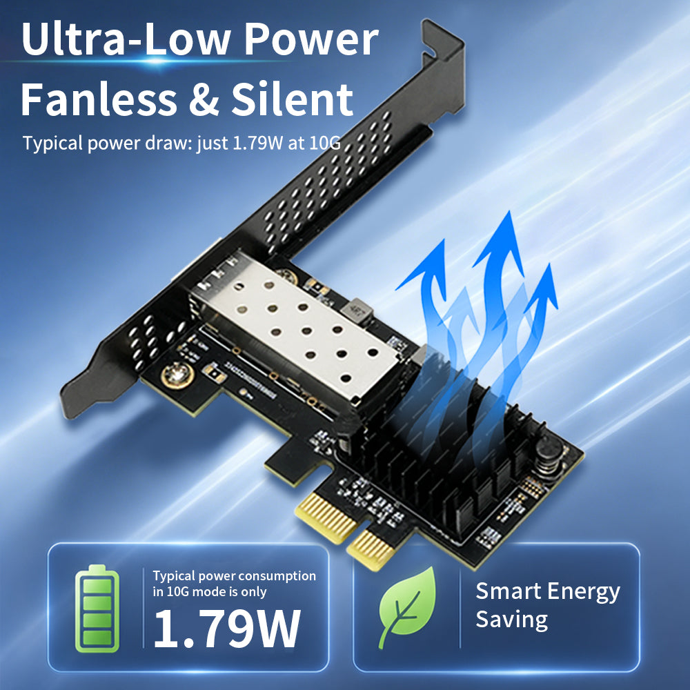 Lekuo PCIe 10G SFP+ Network Card | Realtek RTL8127 | Ultra-Low 1.79W, Fanless