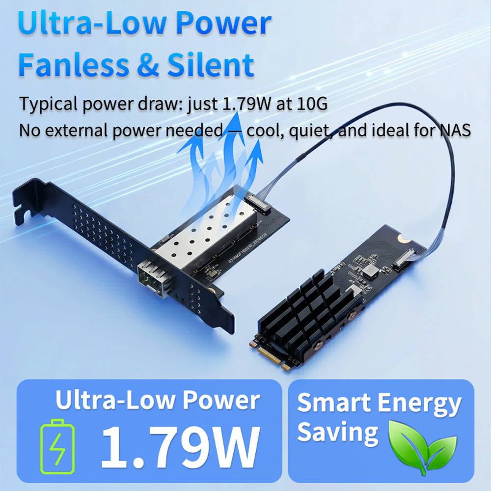 Lekuo M.2 B+M Key to 10GbE SFP+ Network Card, Realtek RTL8127ATF PCIe 3.0 x2, 1.79W Low Power for NAS, Server & Desktop