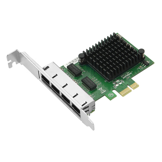 Lekuo 4-port Gigabit Ethernet PCIe network card with Intel I350 chipset - front view showing RJ45 ports