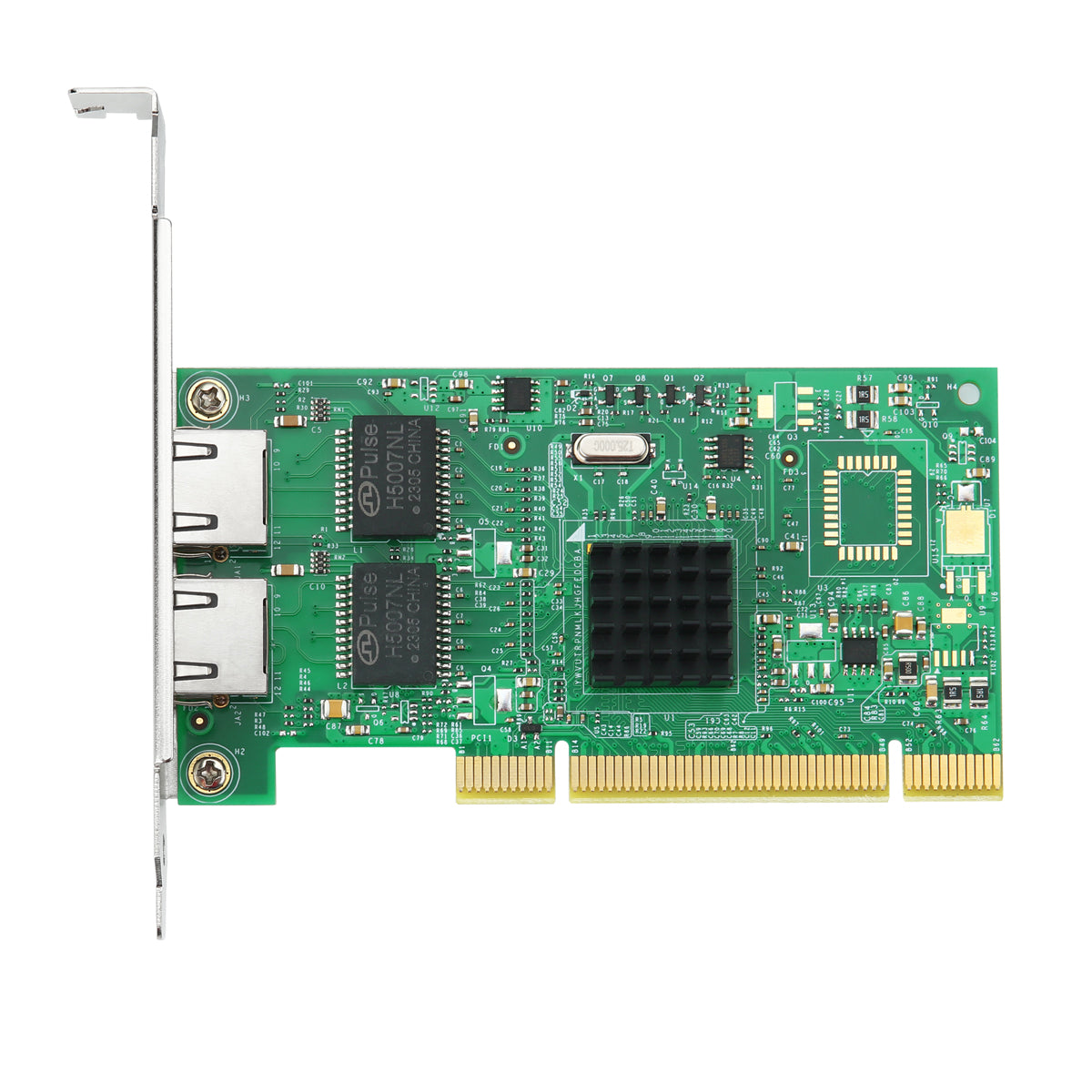 Back view of Lekuo PI46R21 PCI network card showing gold-plated contacts and circuit board design