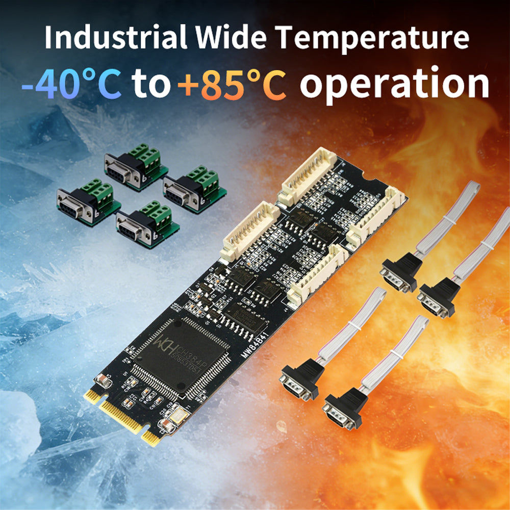 Lekuo M.2 B+M Key 4-Port RS422/RS485 Serial Card, Industrial Multi-Port UART Expansion Adapter for Embedded Systems