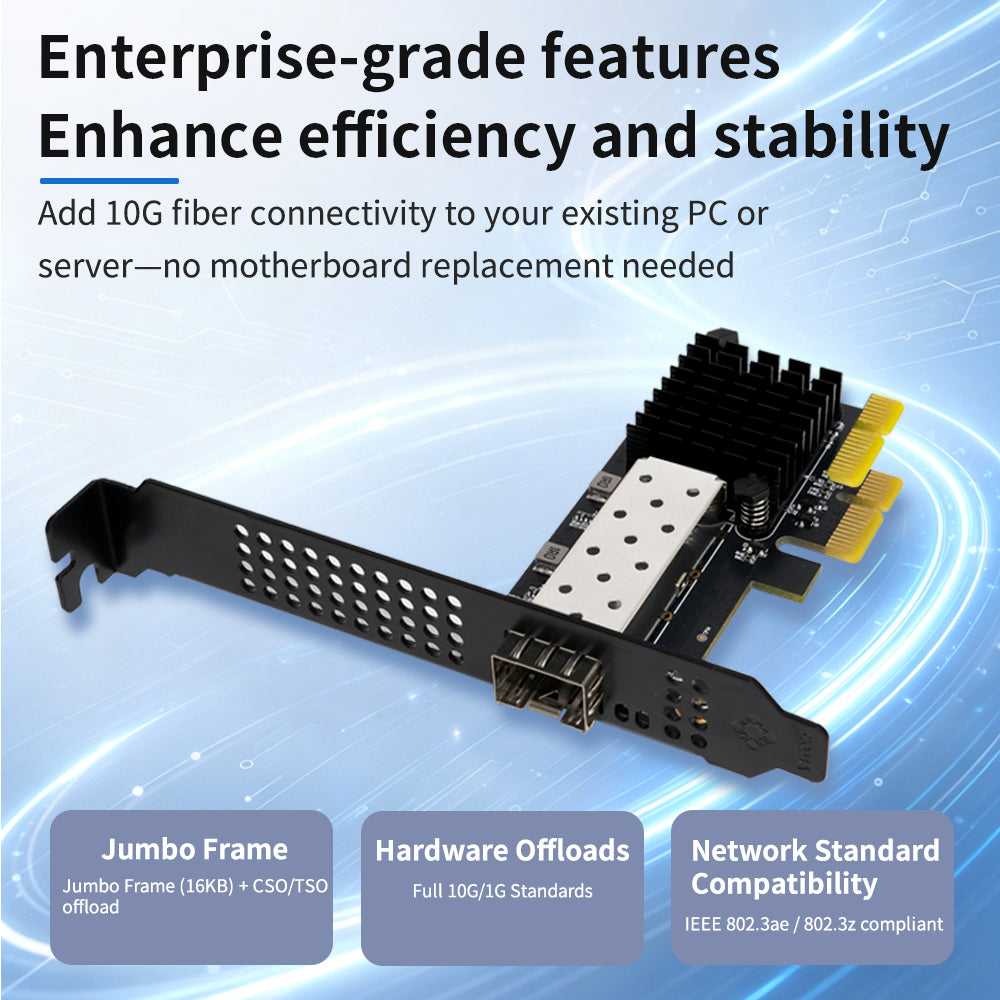 Lekuo PCIe 10G SFP+ Network Card | Realtek RTL8127 | Ultra-Low 1.79W, Fanless