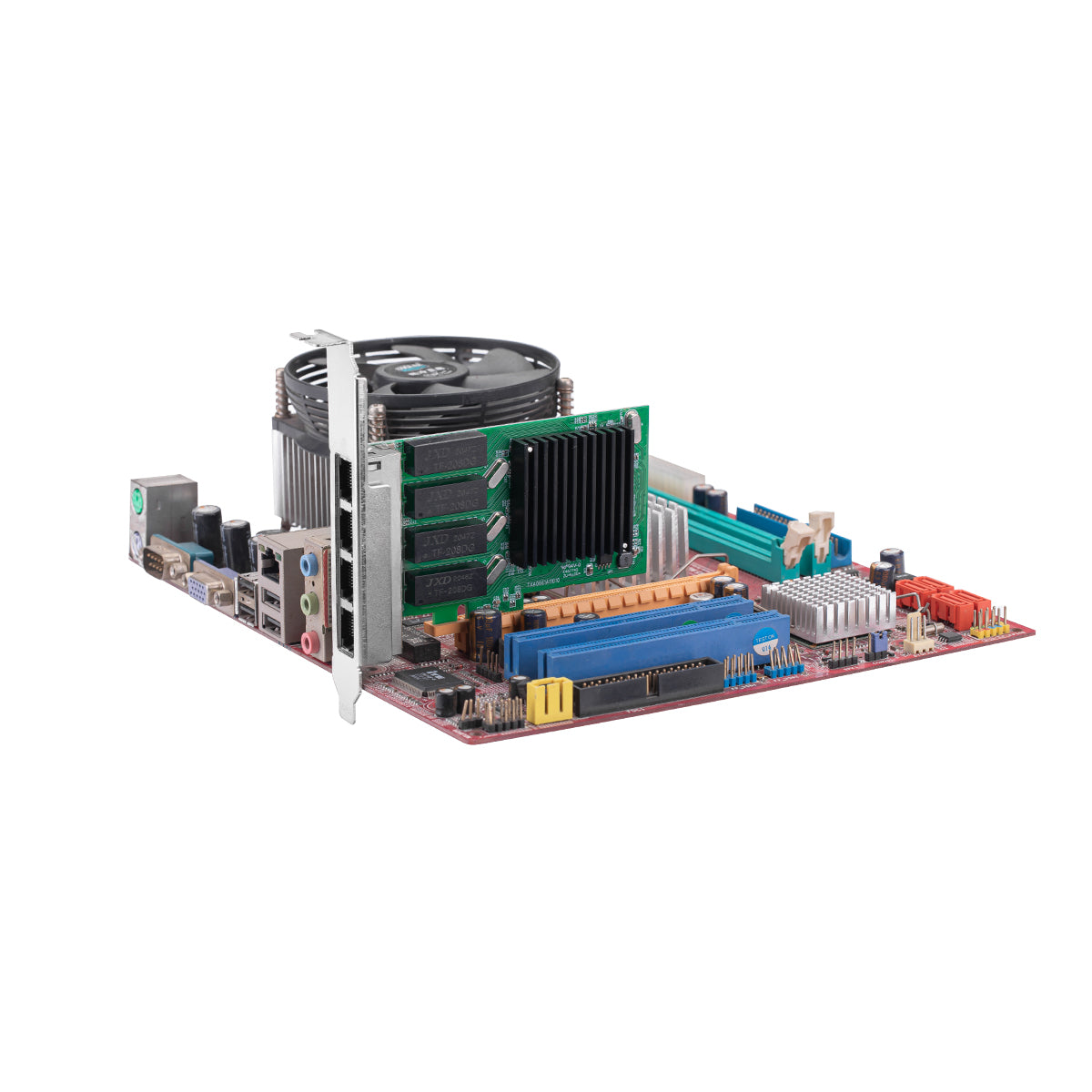 PCIe network card installed in computer motherboard slot