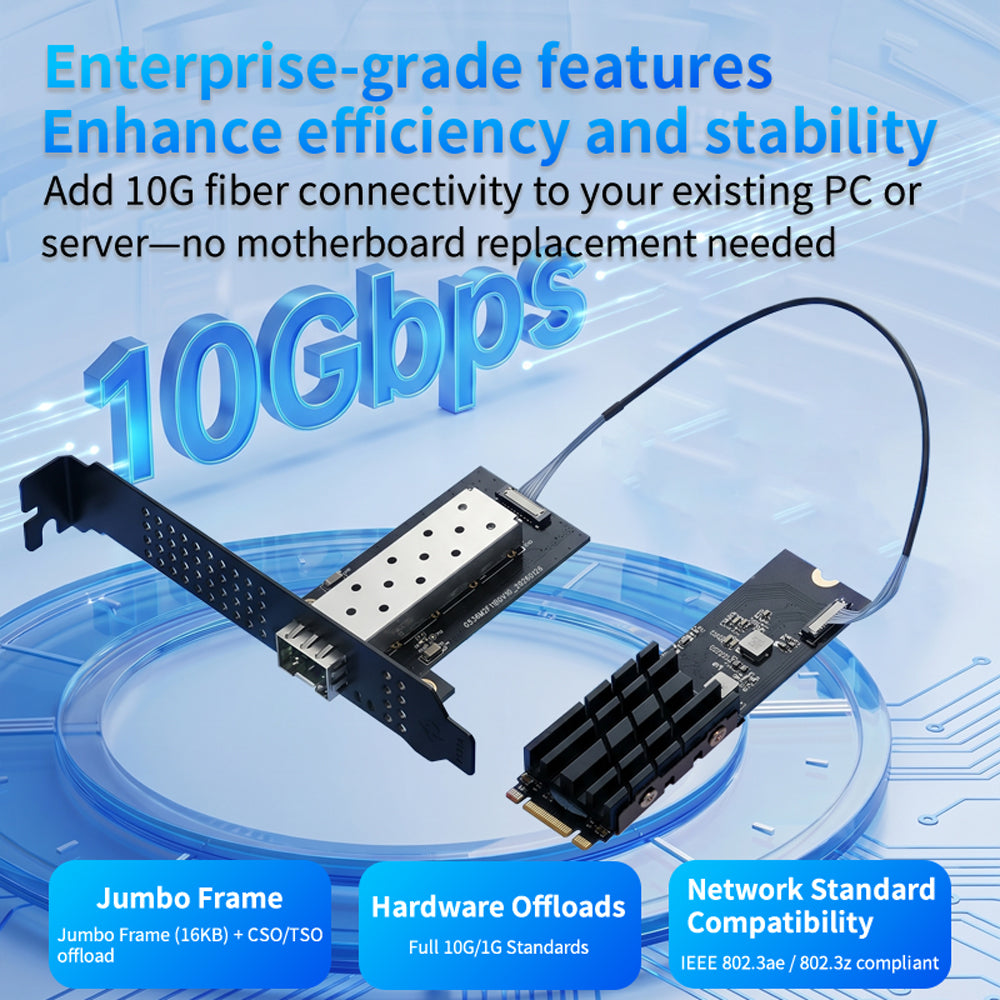 Lekuo M.2 B+M Key to 10GbE SFP+ Network Card, Realtek RTL8127ATF PCIe 3.0 x2, 1.79W Low Power for NAS, Server & Desktop