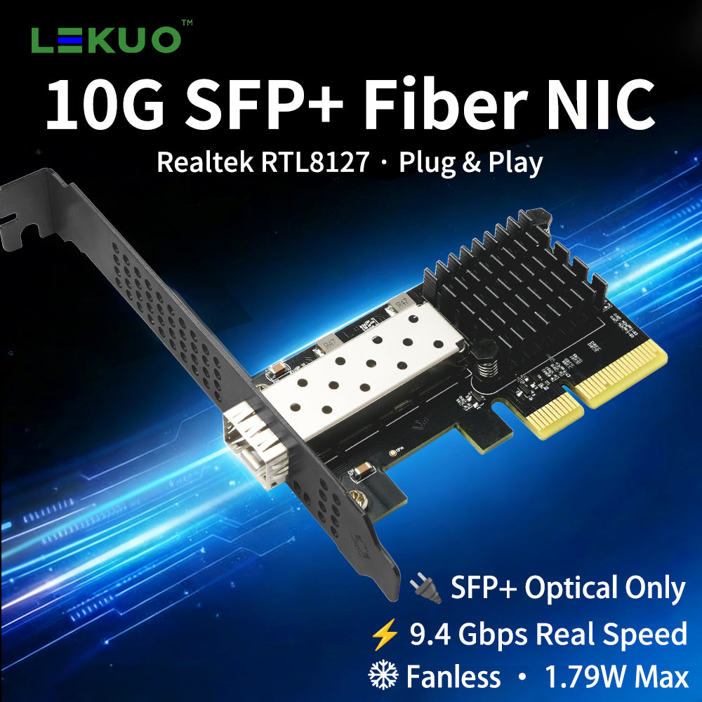 Lekuo network card back view - PCIe gold finger connector and mounting bracket