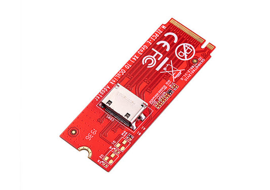 M.2 to Oculink SFF-8612 adapter card with black PCB and gold connectors
