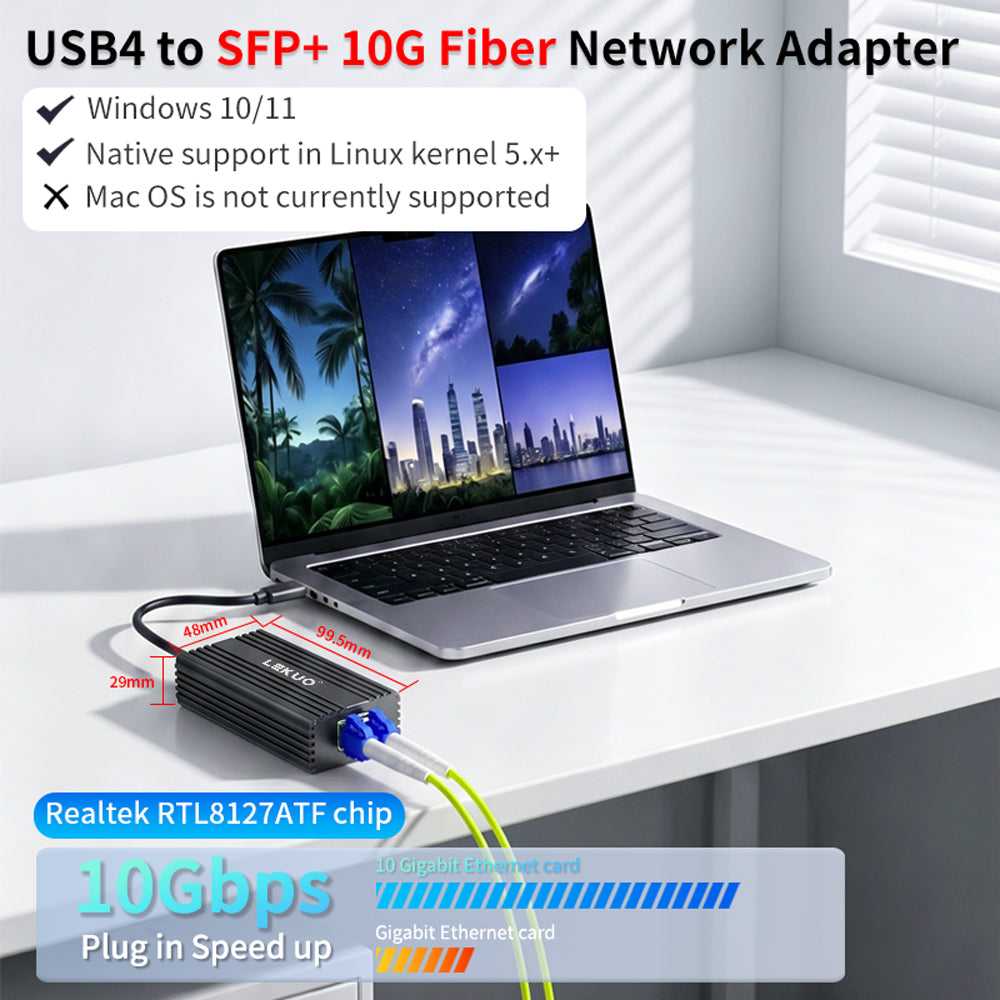 Lekuo USB4 to 10G SFP+ Network Adapter | Realtek RTL8127 | Ultra-Low 2.5W, Fanless
