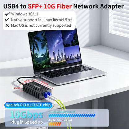 Lekuo USB4 to 10G SFP+ Network Adapter | Realtek RTL8127 | Ultra-Low 2.5W, Fanless