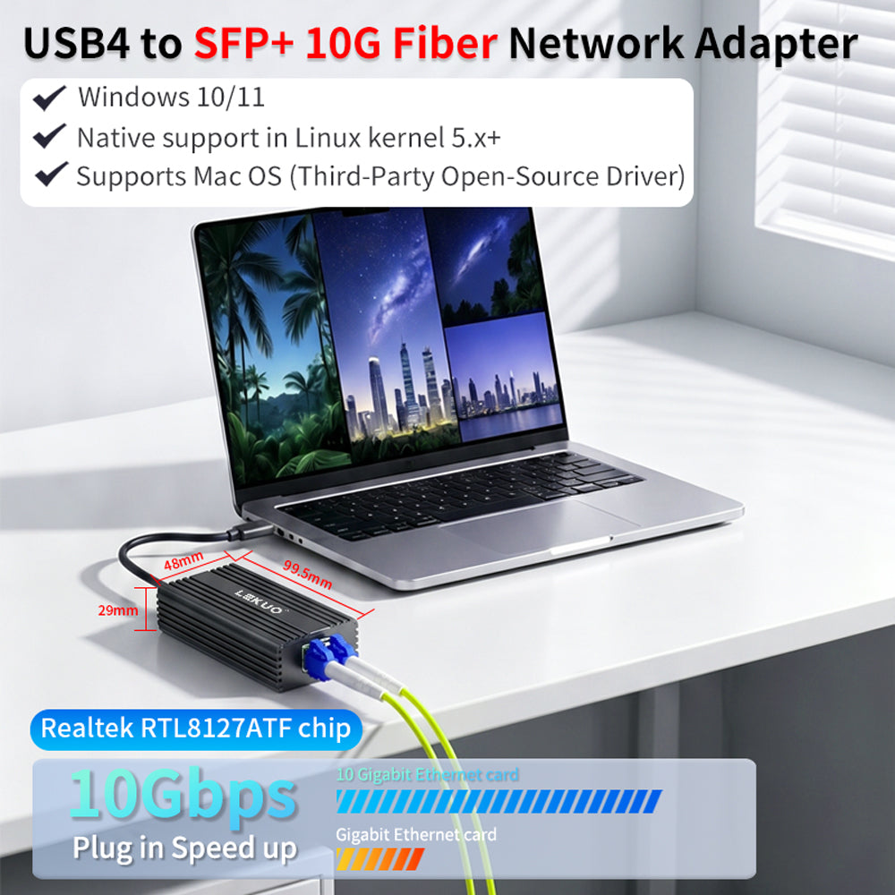 Lekuo USB4 to 10G SFP+ Network Adapter | Realtek RTL8127 | Ultra-Low 2.5W, Fanless