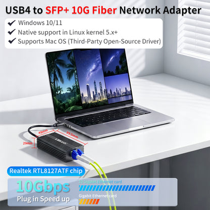Lekuo USB4 to 10G SFP+ Network Adapter | Realtek RTL8127 | Ultra-Low 2.5W, Fanless