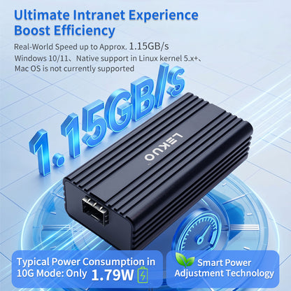 Lekuo USB4 to 10G SFP+ Network Adapter | Realtek RTL8127 | Ultra-Low 2.5W, Fanless