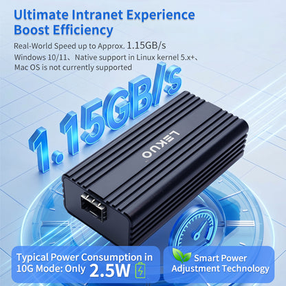 Lekuo USB4 to 10G SFP+ Network Adapter | Realtek RTL8127 | Ultra-Low 2.5W, Fanless