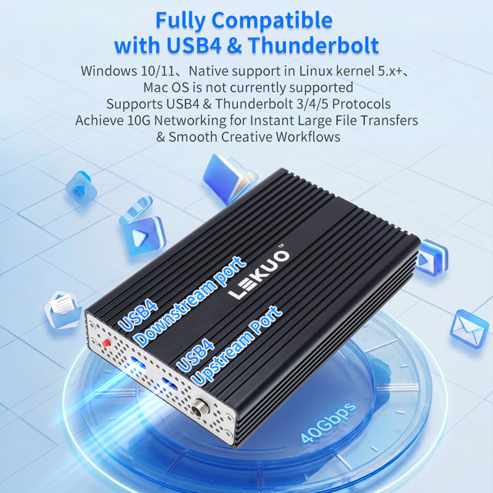 Lekuo USB4 to Dual-Port SFP+ Network Adapter – 10G, USB4 & Thunderbolt Compatible for Laptop & NAS