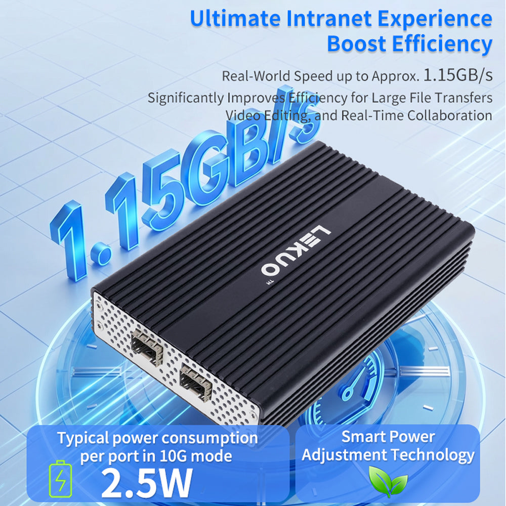 Lekuo USB4 to Dual-Port SFP+ Network Adapter – 10G, USB4 & Thunderbolt Compatible for Laptop & NAS