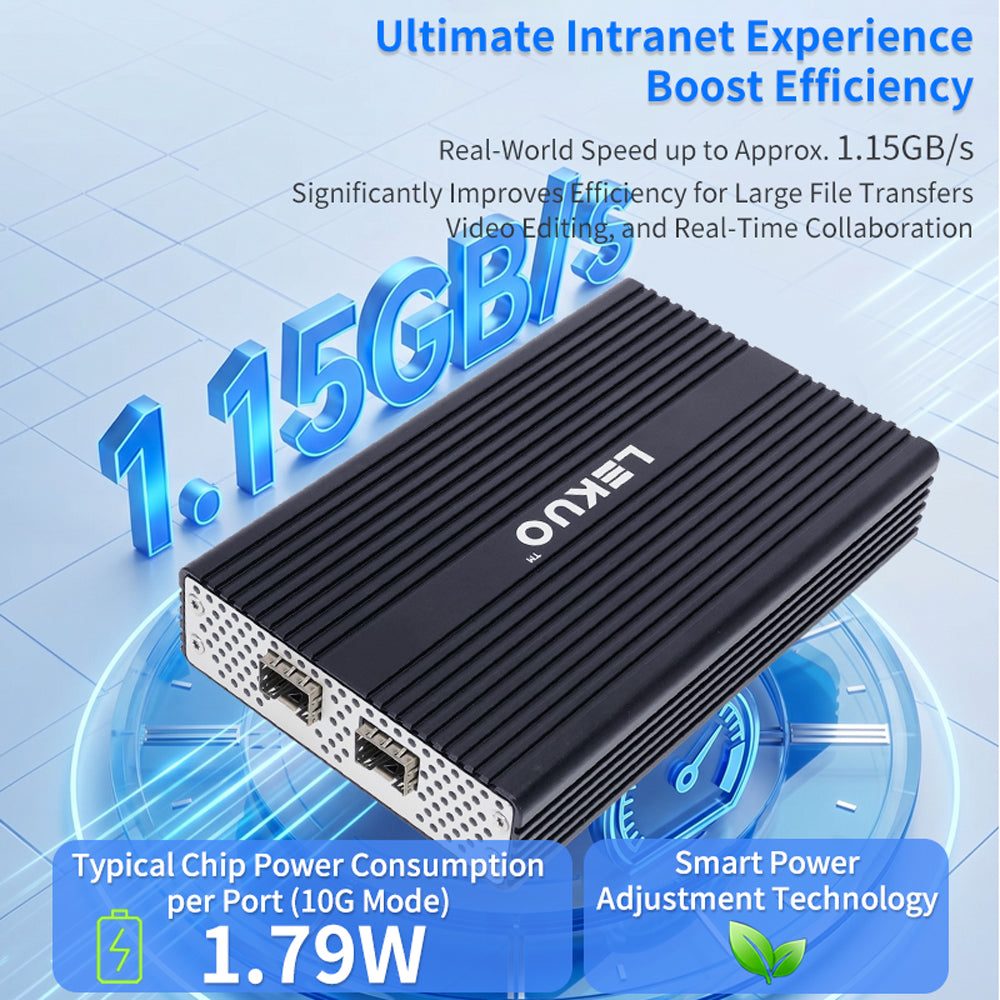 Lekuo USB4 to Dual-Port SFP+ Network Adapter – 10G, USB4 & Thunderbolt Compatible for Laptop & NAS