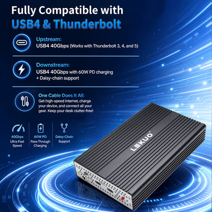 Lekuo USB4 to Dual 25G SFP28 Network Adapter, 40Gbps Thunderbolt 5/4/3 Compatible, 60W PD Charging, for Mac, Windows 11, Linux