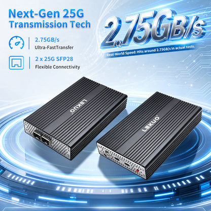 Lekuo USB4 to Dual 25G SFP28 Network Adapter, 40Gbps Thunderbolt 5/4/3 Compatible, 60W PD Charging, for Mac, Windows 11, Linux