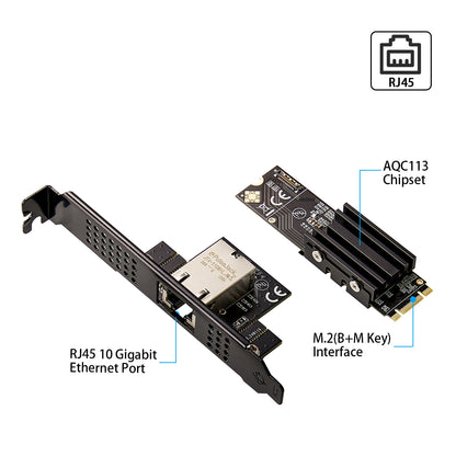 M.2 network card installed in mini PC motherboard B+M key slot
接口特写：