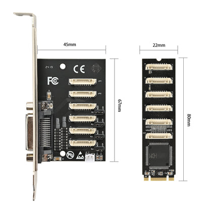 Close-up view of M.2 M+B Key connector and 4 RS232 serial ports