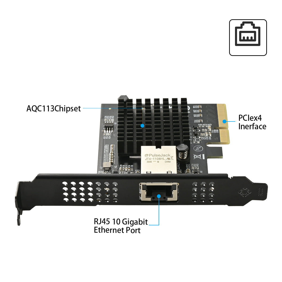 Technical specifications diagram for PCIe x4 10G Ethernet adapter