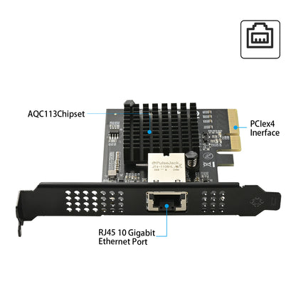 Technical specifications diagram for PCIe x4 10G Ethernet adapter