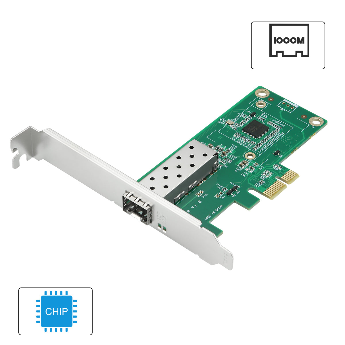 Lekuo 1-Port SFP+ PCIe 1G Network Card with Intel210 chip - front view