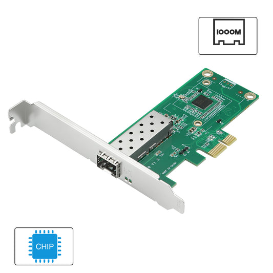 Lekuo 1-Port SFP+ PCIe 1G Network Card with Intel210 chip - front view