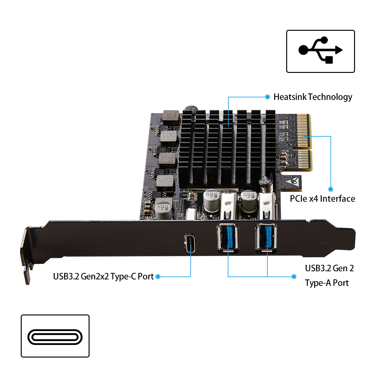 PCI Express x4 to 3 Ports USB3.2 Gen2 Card