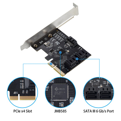 PCIe3.0 to 5 Ports SATA 6Gb/s Card