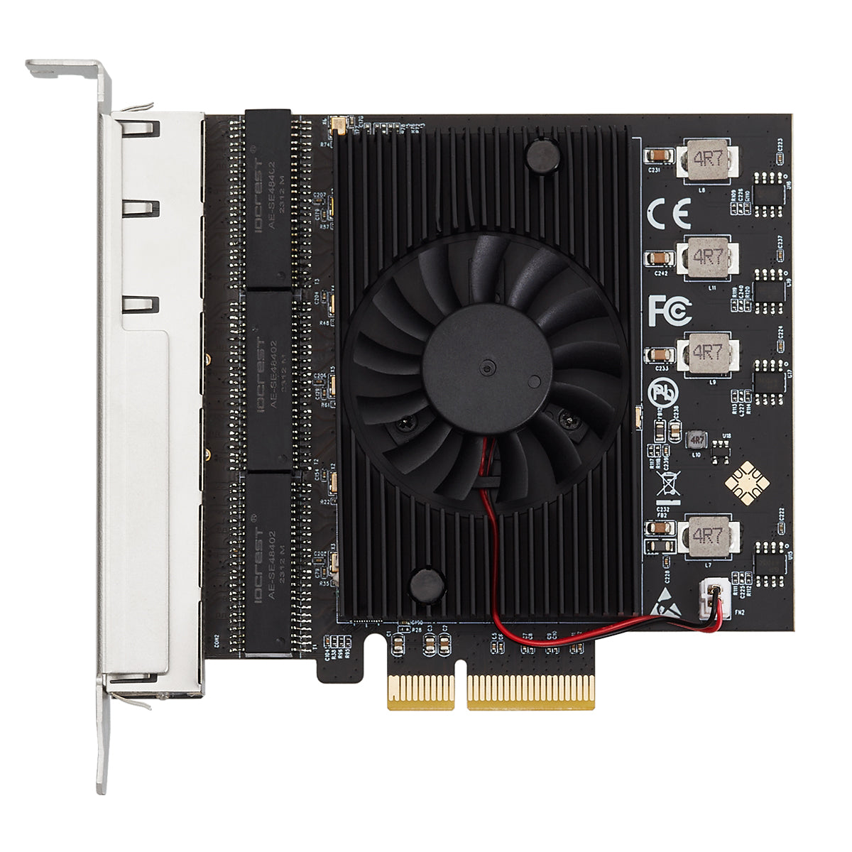 Six RJ45 Ethernet ports on PCIe network expansion card