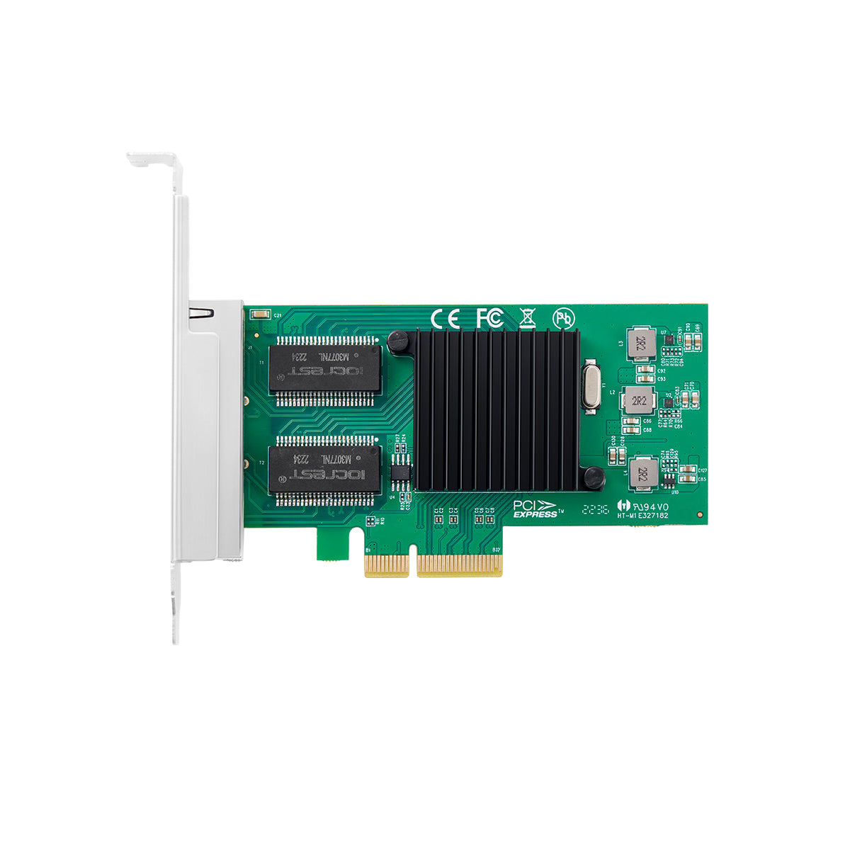 PCIe network card installed in computer expansion slot"