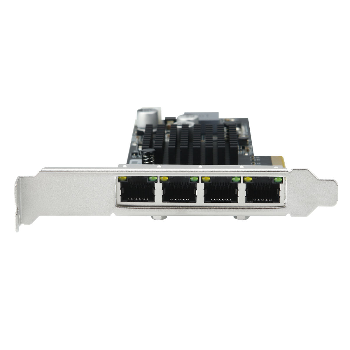 Close-up of four RJ45 Gigabit Ethernet ports with PoE support