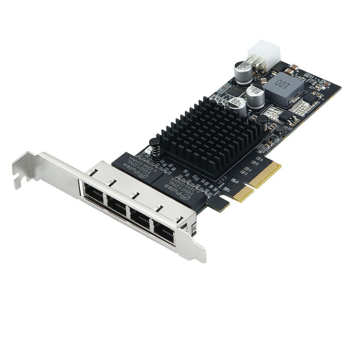 PCIe 4-port Gigabit Ethernet PoE server adapter card with RJ45 connectors