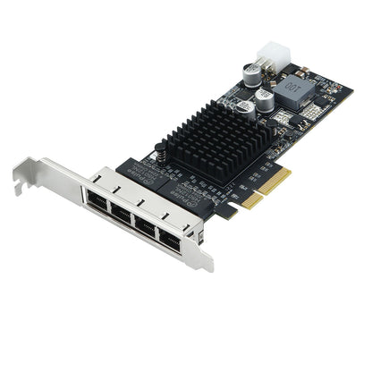PCIe 4-port Gigabit Ethernet PoE server adapter card with RJ45 connectors