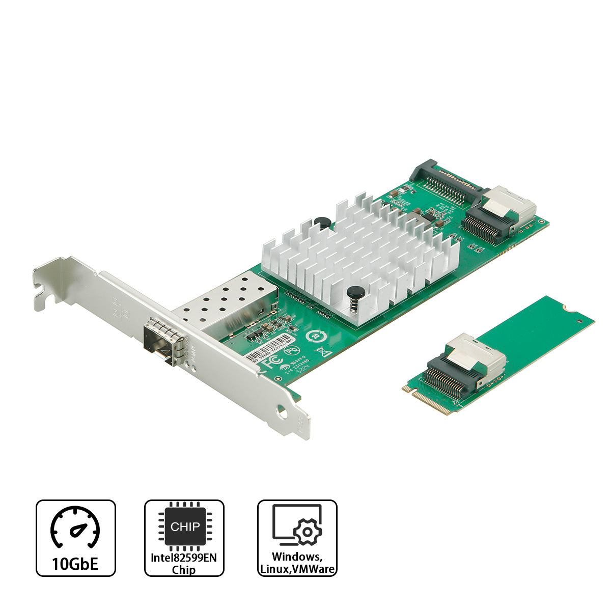 M.2 M-key to 10G SFP+ network adapter card with gold connectors