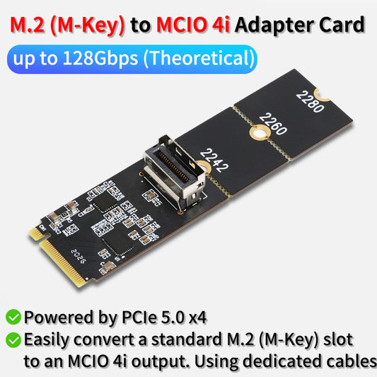 Lekuo M.2 M-Key to MCIO 4i Adapter Card – PCIe 5.0 x4 128Gbps for Server & Workstation