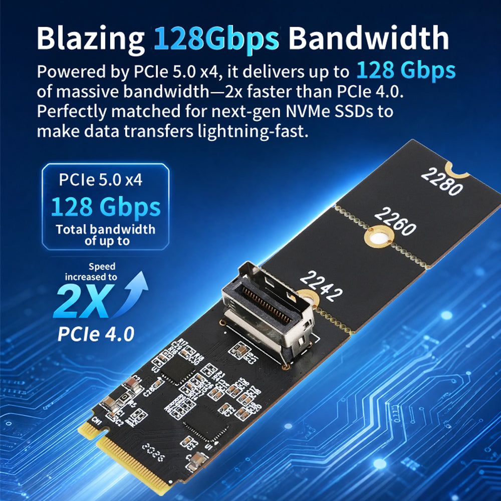 Lekuo M.2 M-Key to MCIO 4i Adapter Card – PCIe 5.0 x4 128Gbps for Server & Workstation